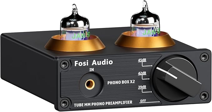 Fosi Audio Box X2 Phono Preamp, Mini Stereo Audio Hi-Fi Preamplifier with Gain Gear, Pre-Amplifier for MM Turntable Phonograph and Record Player, with DC 12V Power Supply